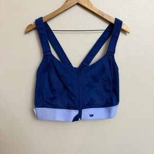 SHEFIT Navy Blue and Light Lavender Front-Zip Sports Bra